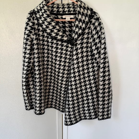 Ellen Tracy Houndstooth Wool Blend Cardigan, Black/White, OS - Picture 1 of 3